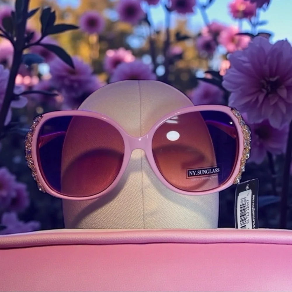 SUNGLASSES: Light Pink Frame & Lens w/Exquisite Matching Rhinestones, NWT
